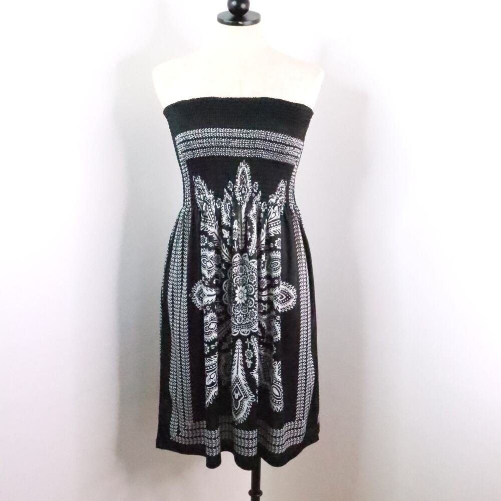 Venus Women’s L Black & White Strapless Smocked Boho Bandana Dress